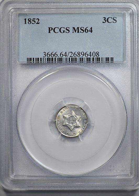 1852 Silver Three Cent Piece 3CS PCGS MS64 Obverse Slab