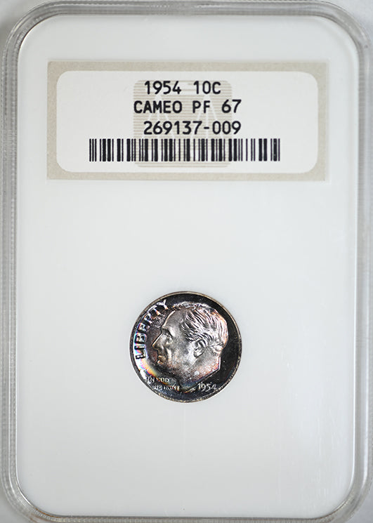 1954 Proof Roosevelt Dime 10C NGC Fatty PR67CAM Cameo - TONED!