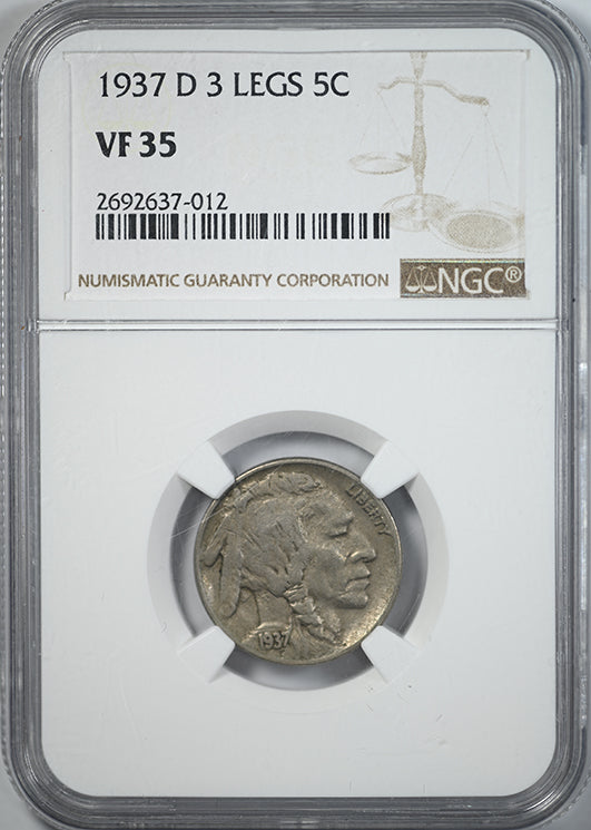 1937-D Buffalo Nickel 5C NGC VF35 - 3 Legs
