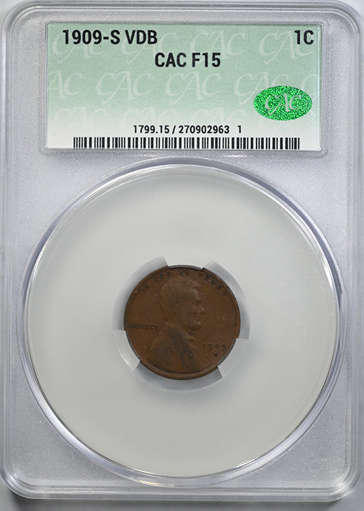 1909-S VDB Lincoln Wheat Cent 1C CAC F15