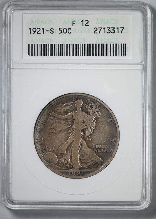 1921-S Walking Liberty Half Dollar 50C ANACS Soapbox F12