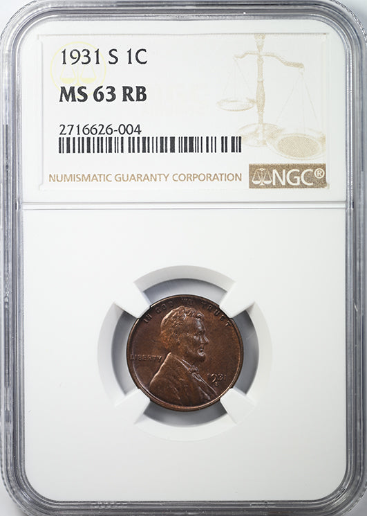 1931-S Lincoln Wheat Cent 1C NGC MS63RB Obverse Slab
