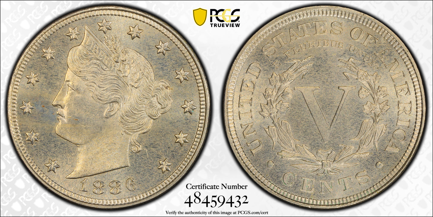 1886 Proof Liberty V-Nickel 5C PCGS PR65+