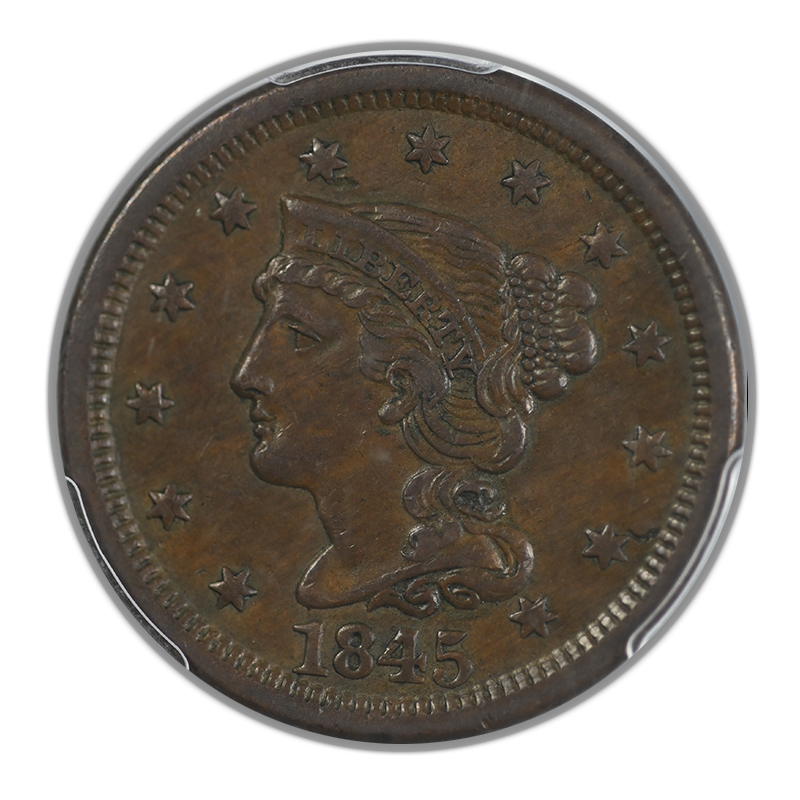 1845 Liberty Head Braided Hair Large Cent 1C PCGS AU53 Obverse