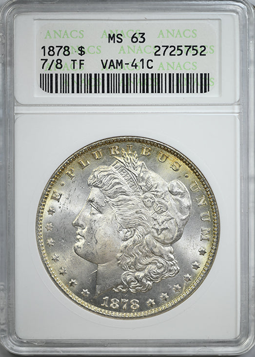 1878 7/8TF Morgan Dollar $1 ANACS Soapbox MS63 VAM-41C