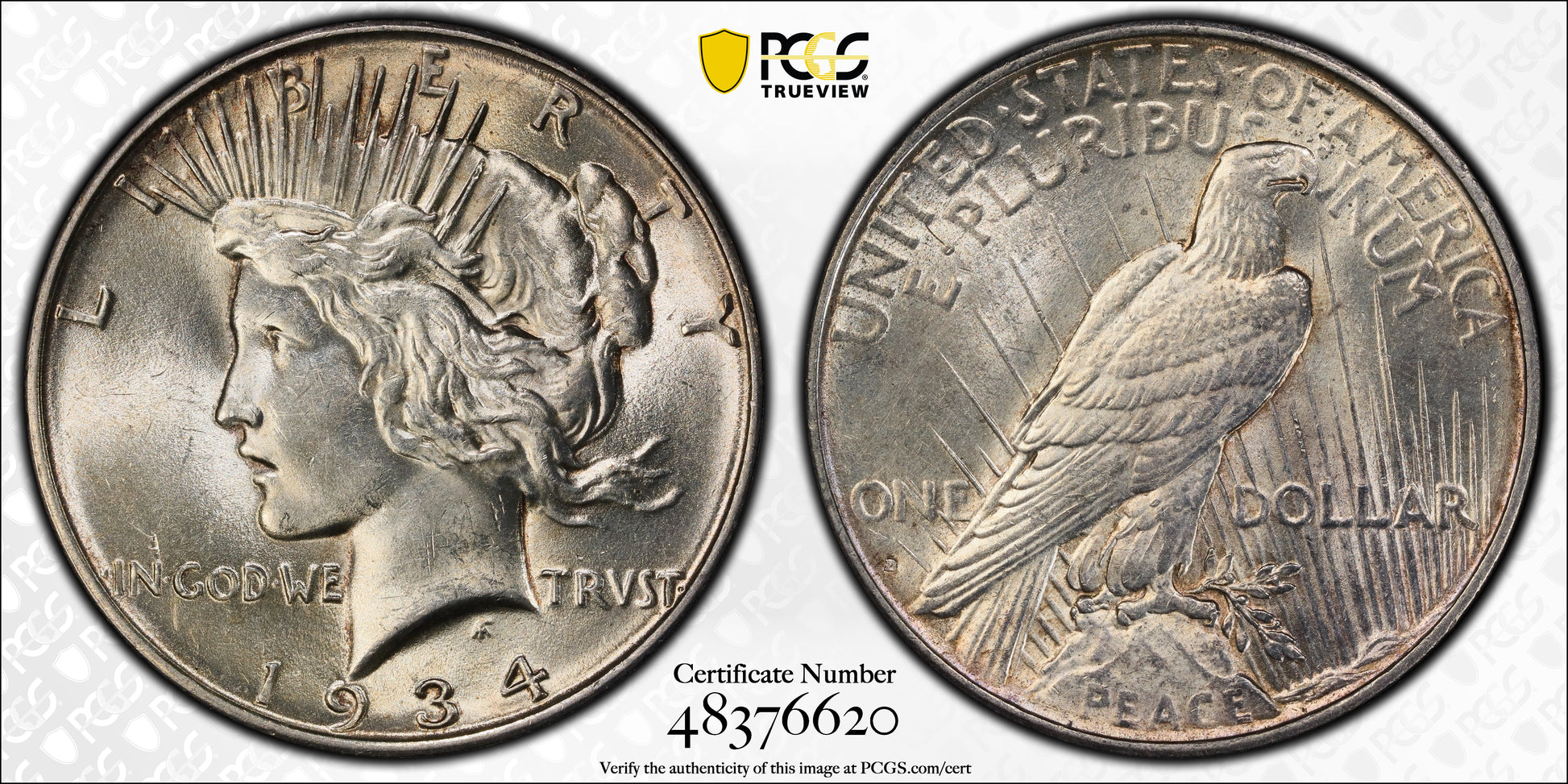 1934-D Peace Dollar $1 PCGS MS62 Trueview
