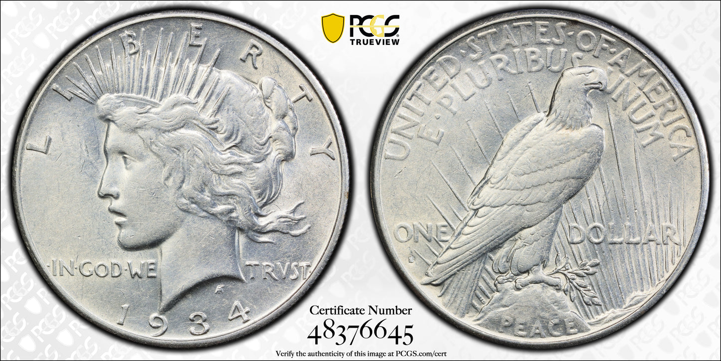 1934-S Peace Dollar $1 PCGS AU50 Trueview