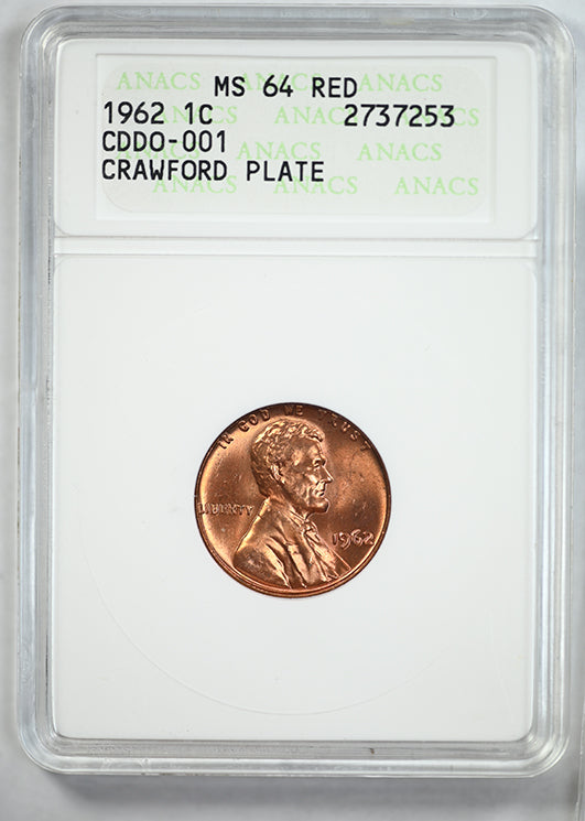 1962 Lincoln Memorial Cent 1C ANACS Soapbox MS64RD CDDO-001