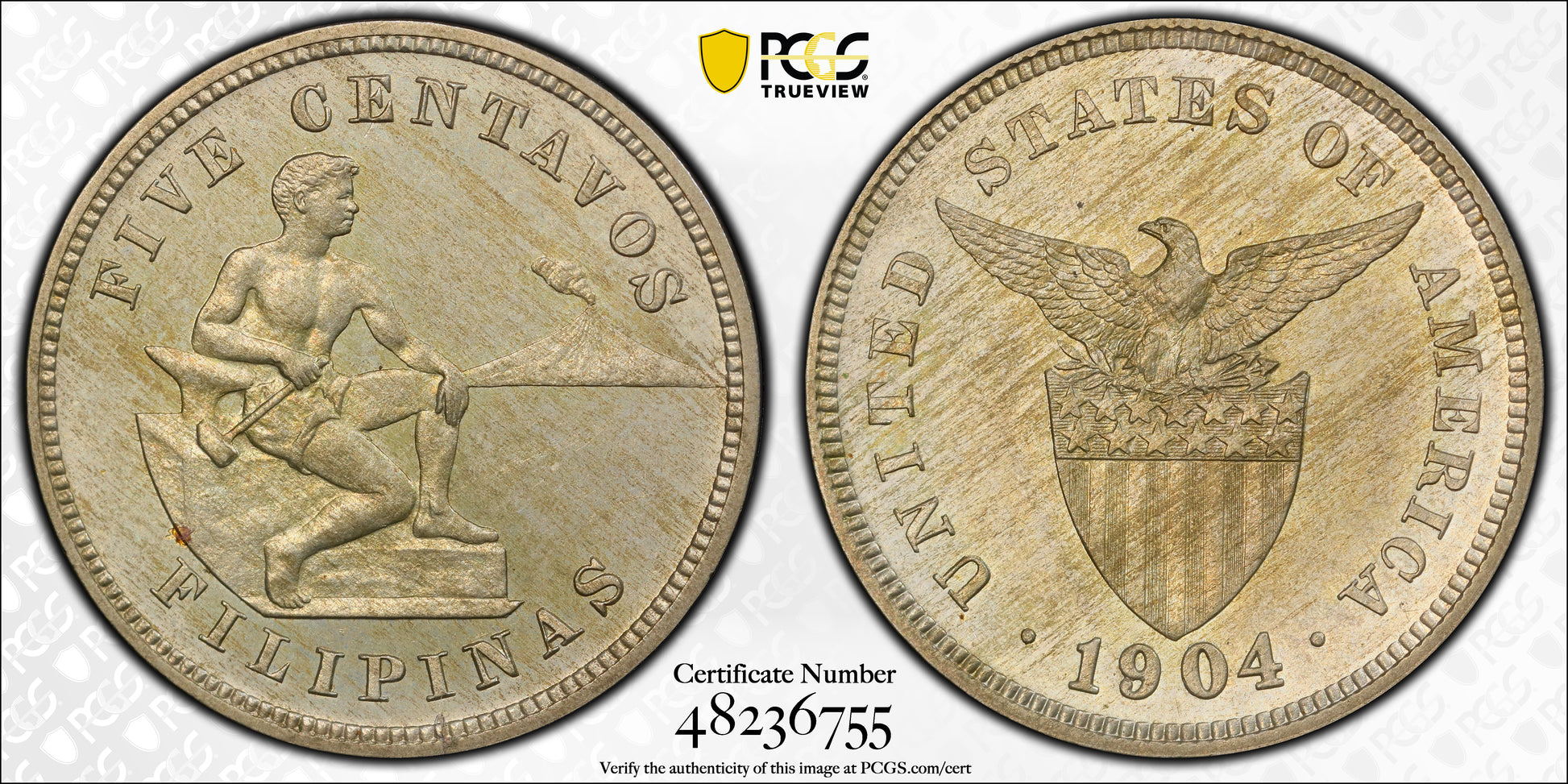 1904 Proof U.S. Philippines 5C Centavos PCGS PR64 Trueview