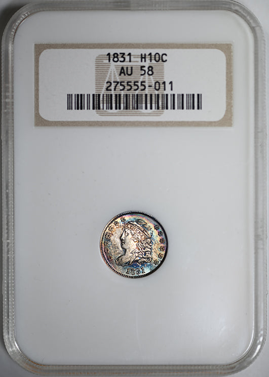 1831 Capped Bust Half Dime H10C NGC Fatty AU58 - TONED! Obverse Slab