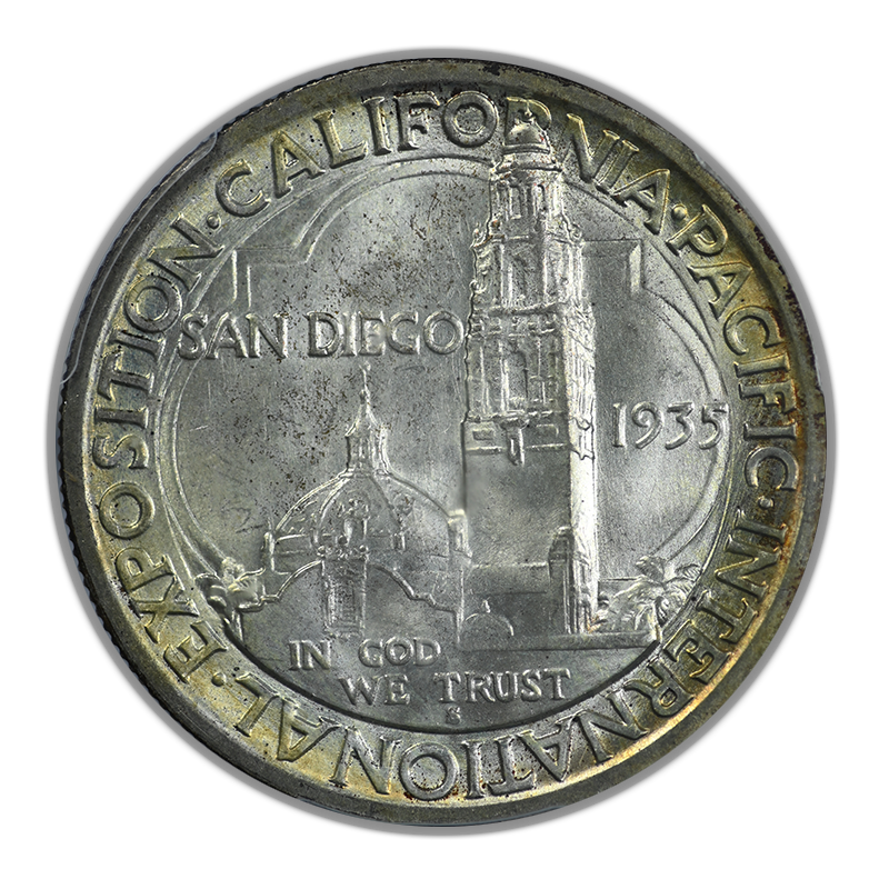 1935-S San Diego Classic Commemorative Half Dollar 50C PCGS MS66 CAC - TONED! Reverse
