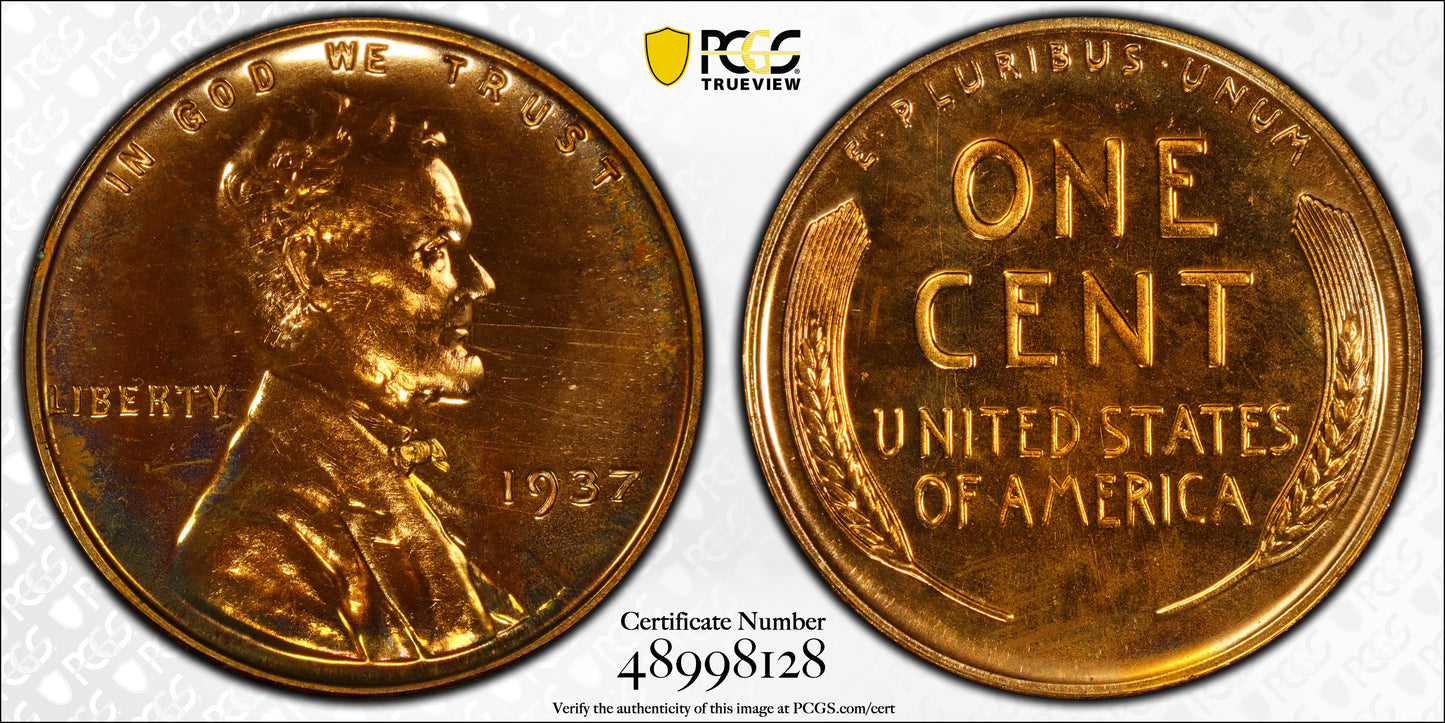 1937 Proof Lincoln Wheat Cent 1C PCGS PR65RD CAC Trueview