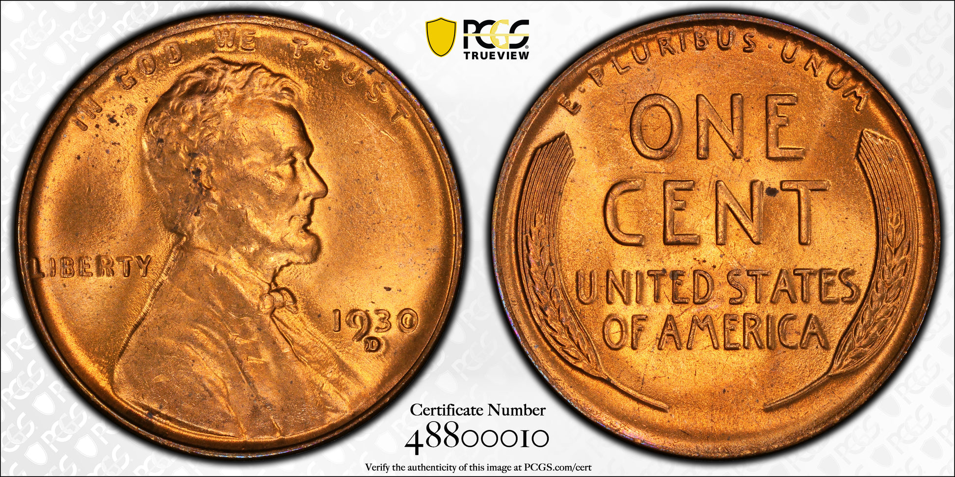 1930-D Lincoln Wheat Cent 1C PCGS MS64RD Trueview