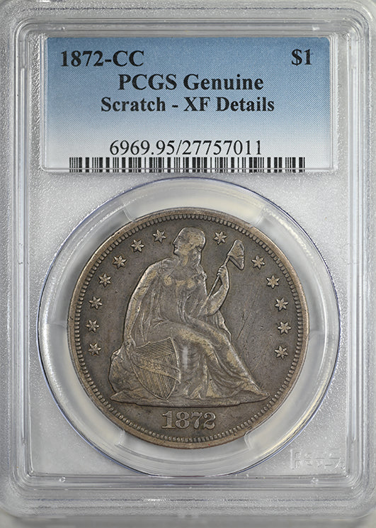 1872-CC Liberty Seated Dollar $1 PCGS Genuine XF Details