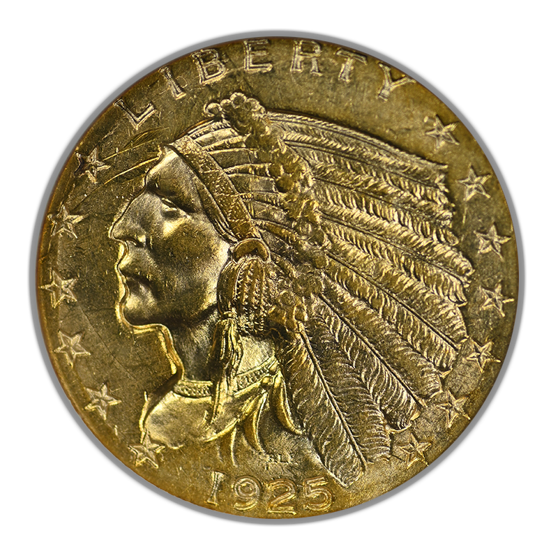 1925-D Indian Head Gold Quarter Eagle $2.50 NGC Fatty MS62 CAC Obverse