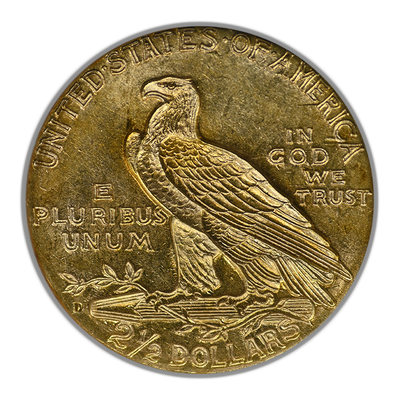 1925-D Indian Head Gold Quarter Eagle $2.50 NGC Fatty MS62 CAC Reverse