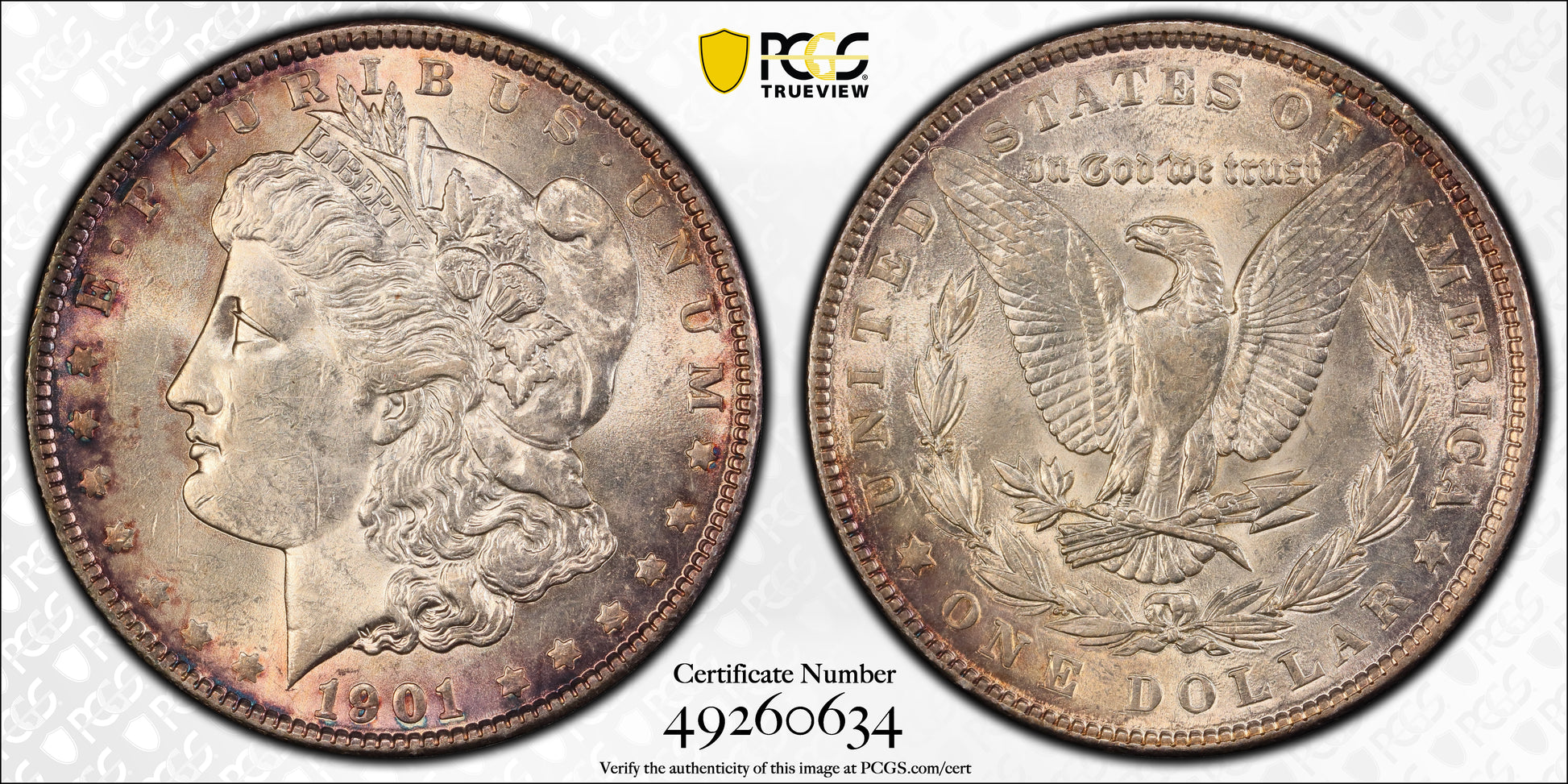 1901 Morgan Dollar $1 PCGS AU58 Trueview