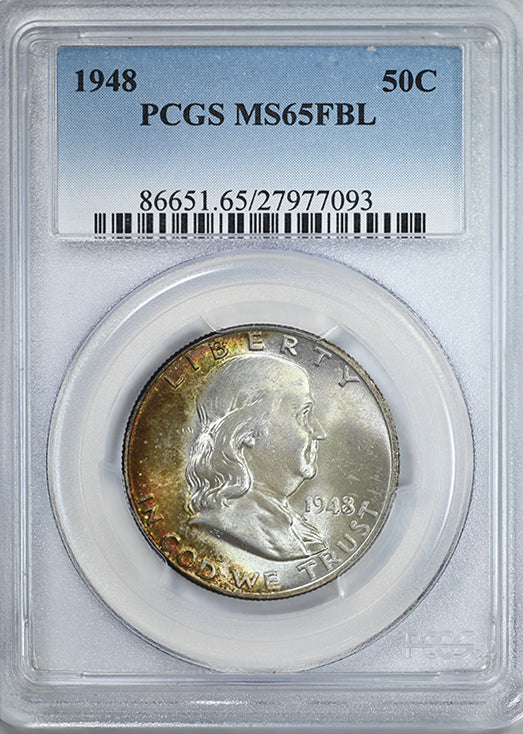 1948 Franklin Half Dollar 50C PCGS MS65FBL - Full Bell Lines - TONED!