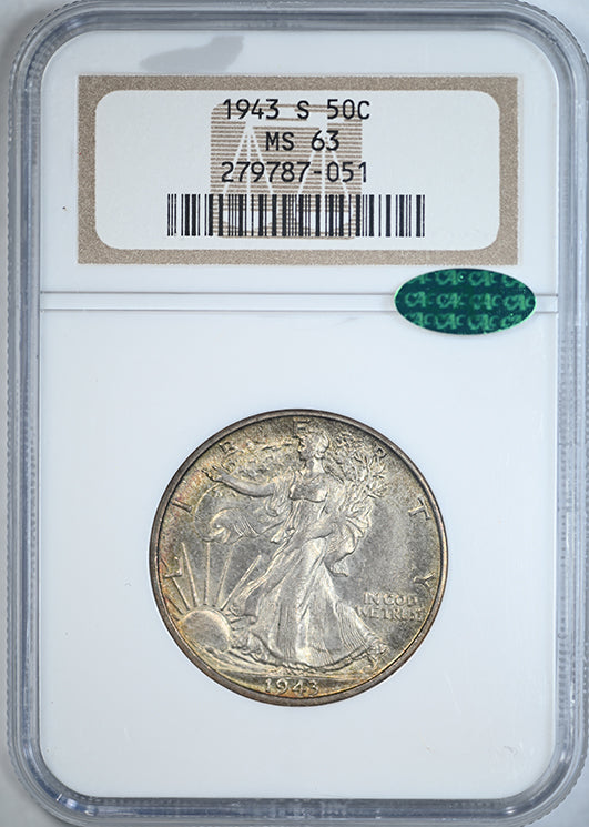 1943-S Walking Liberty Half Dollar 50C NGC MS63 CAC