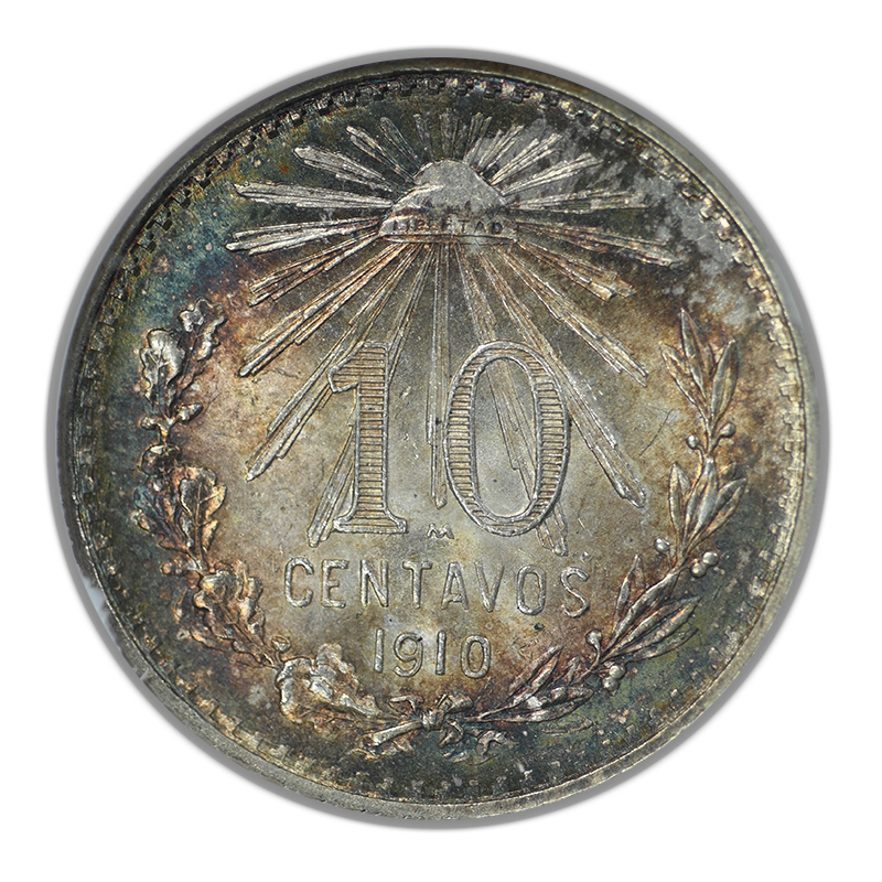1910-M Mexico 10C Centavos ANACS Soapbox MS65 - TONED!