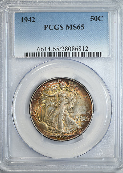 1942 Walking Liberty Half Dollar 50C PCGS MS65 - TONED!