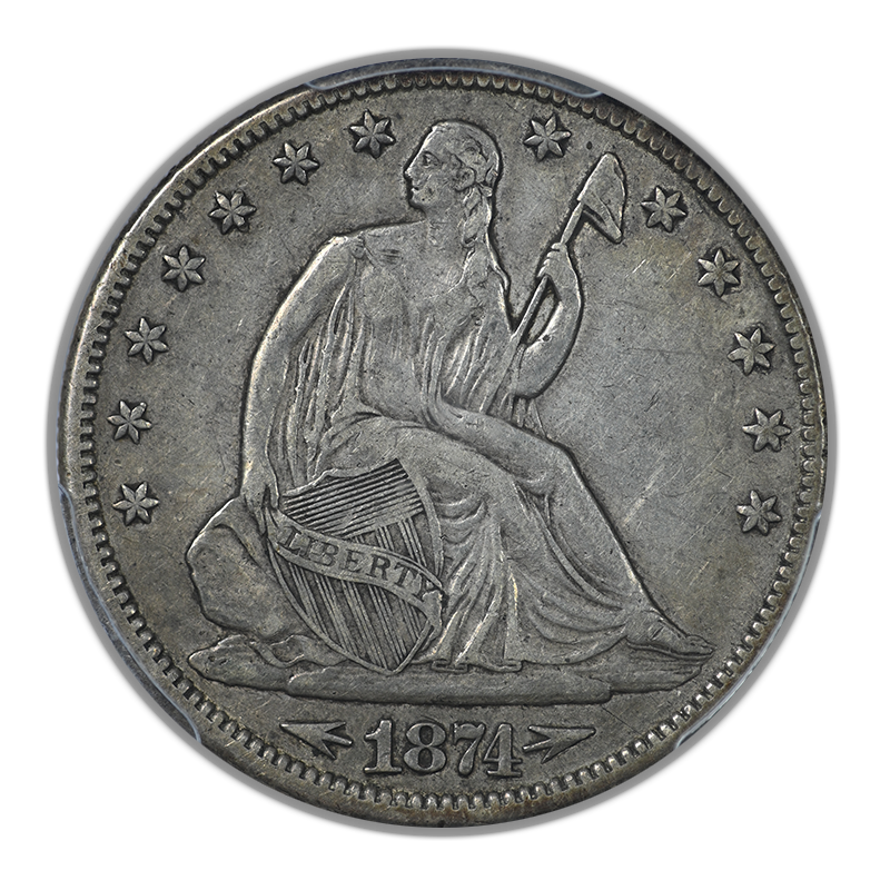 1874-CC Liberty Seated Half Dollar 50C PCGS VF35 CAC - Arrows