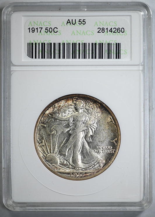 1917 Walking Liberty Half Dollar 50C ANACS Soapbox AU55