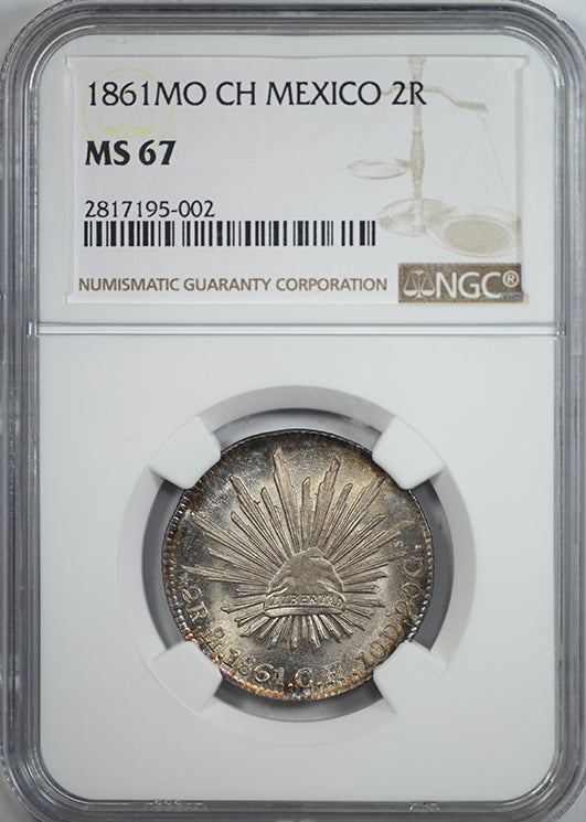 1861-Mo CH Mexico 2R Reales NGC MS67 Obverse Slab