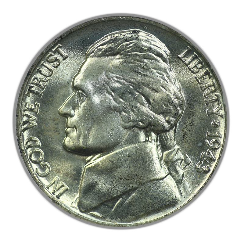 1943-P Jefferson War Nickel 5C NGC Fatty MS67
