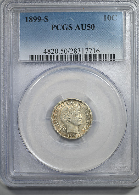 1899-S Barber Dime 10C PCGS AU50 Obverse Slab