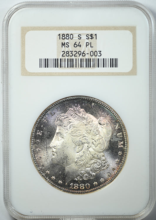 1880-S Morgan Dollar $1 NGC Fatty MS64PL - Prooflike - TONED! Obverse Slab
