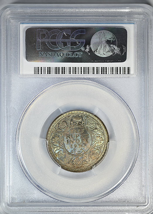 1934(c) British India 1/2R Half Rupee PCGS MS64 - REVERSE TONED!
