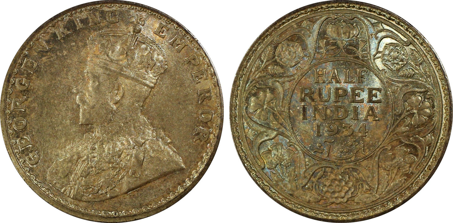 1934(c) British India 1/2R Half Rupee PCGS MS64 - REVERSE TONED!