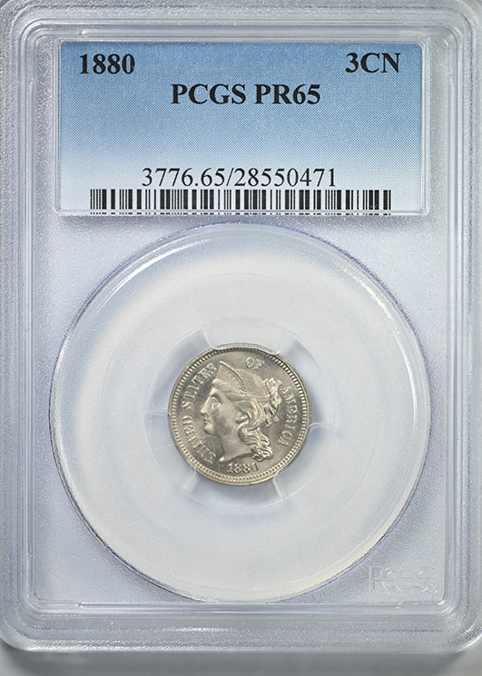 1880 Proof Three Cent Nickel Piece 3CN PCGS PR65