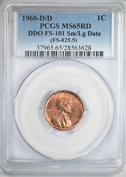 1960-D/D Double Die Obverse Lincoln Memorial Cent 1C PCGS MS65RD DDO FS-101 Sm/Lg Date (FS-025.5)