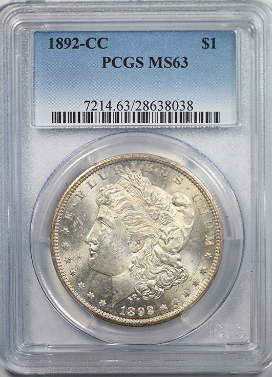 1892-CC Morgan Dollar $1 PCGS MS63 Obverse Slab