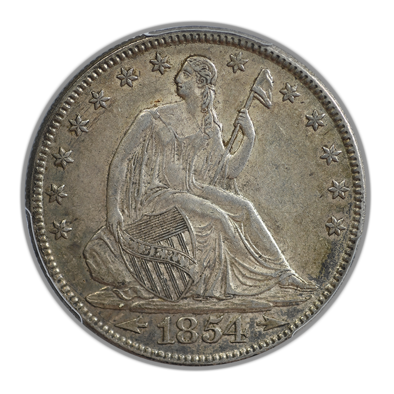 1854 Liberty Seated Half Dollar 50C PCGS AU55 CAC - Arrows