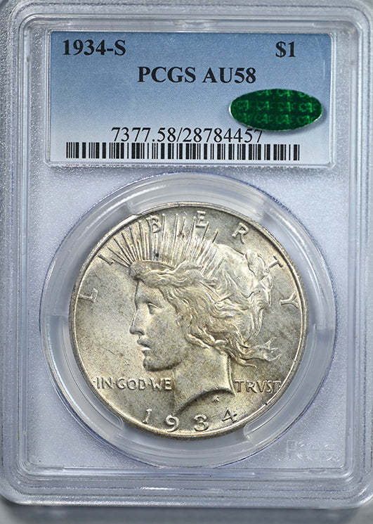 1934-S Peace Dollar $1 PCGS AU58 CAC