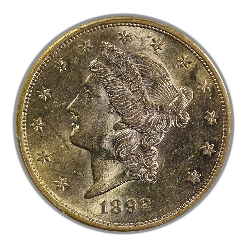 1892-S Liberty Head Gold Double Eagle $20 PCGS AU58 - Saddle Ridge Hoard Obverse