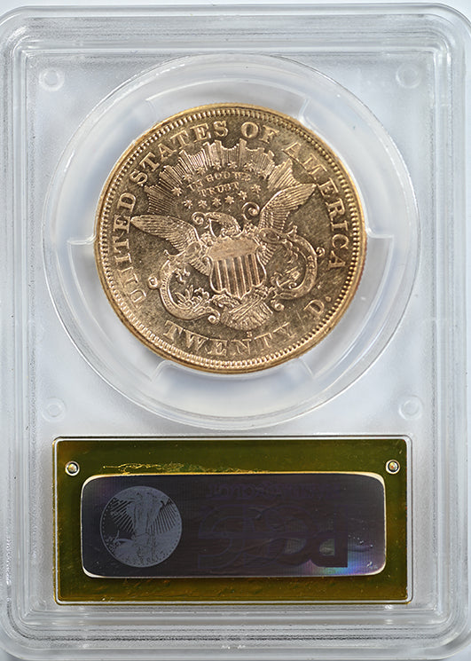 1875-S Liberty Head Gold Double Eagle $20 PCGS AU53 - Saddle Ridge Hoard Reverse Slab