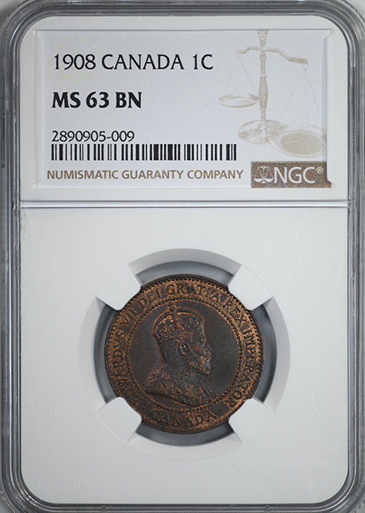 1908 Canada 1C Cent NGC MS63BN