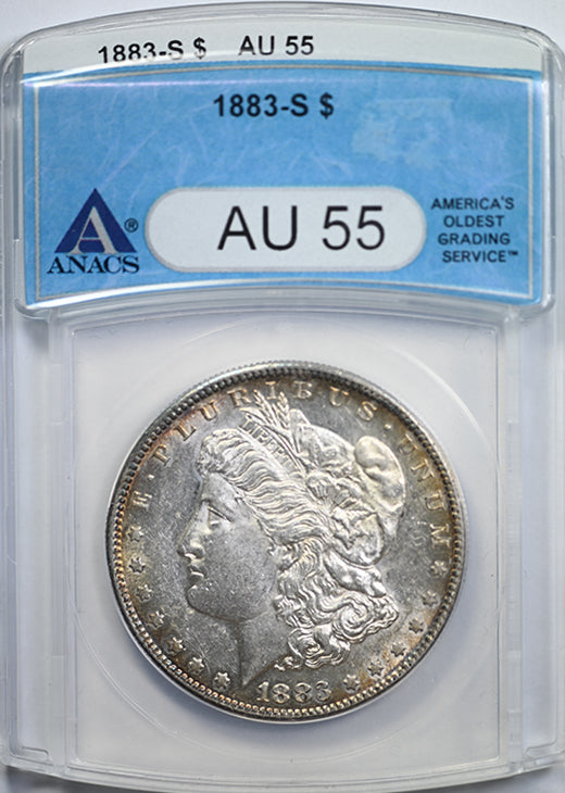 1883-S Morgan Dollar $1 ANACS AU55 Obverse Slab