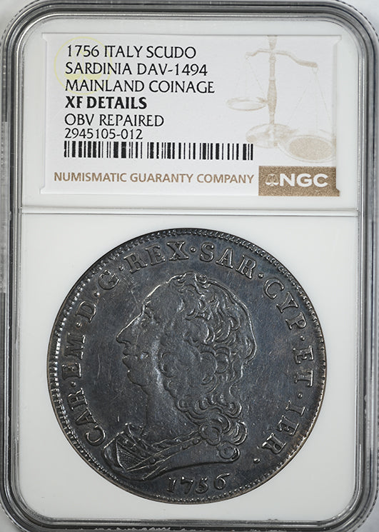 1756 Italy Scudo Sardinia DAV-1494 Mainland Coinage NGC XF Details