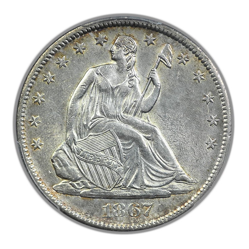 1867-S Doubled Die Reverse Liberty Seated Half Dollar 50C PCGS AU58 - DDR WB-102