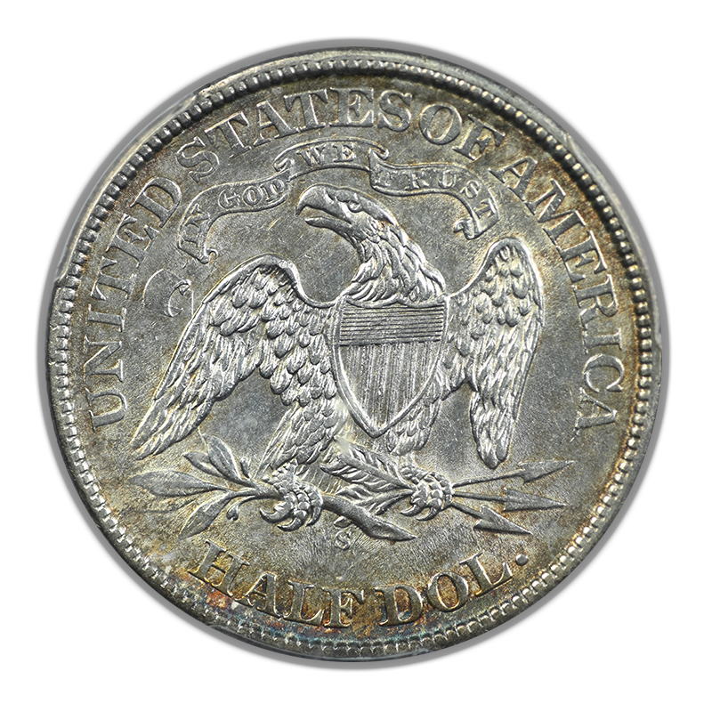 1867-S Doubled Die Reverse Liberty Seated Half Dollar 50C PCGS AU58 - DDR WB-102
