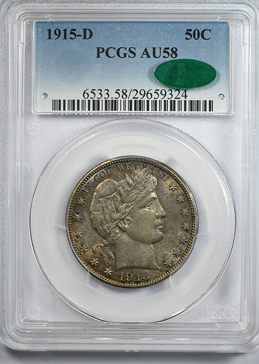 1915-D Barber Half Dollar 50C PCGS AU58 CAC Obverse Slab