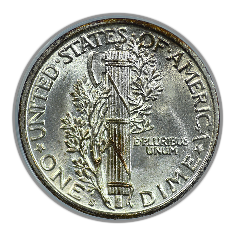 1917-S Mercury Dime 10C ANACS MS63FB - Full Bands