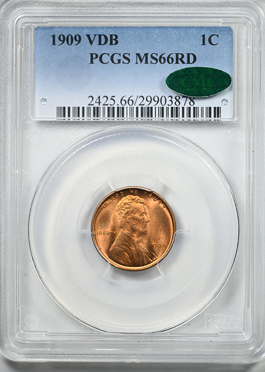 1909 VDB Lincoln Wheat Cent 1C PCGS MS66RD CAC