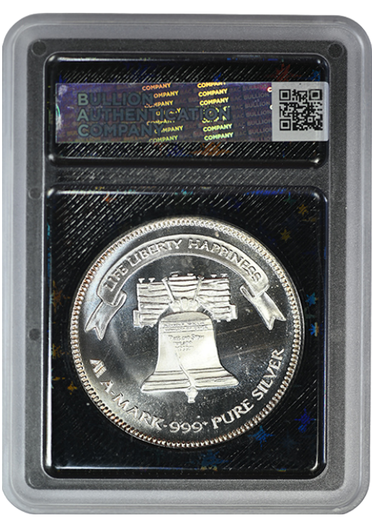 1985 A-Mark Precious Metals Eagle & Bell 1oz Silver Round BAC 9.5