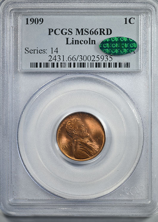 1909 Lincoln Wheat Cent 1C PCGS MS66RD CAC Obverse Slab